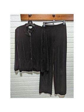 Vintage Harlow Women's Velvet Pant Suit Long Sleeve Top Black Size Medium